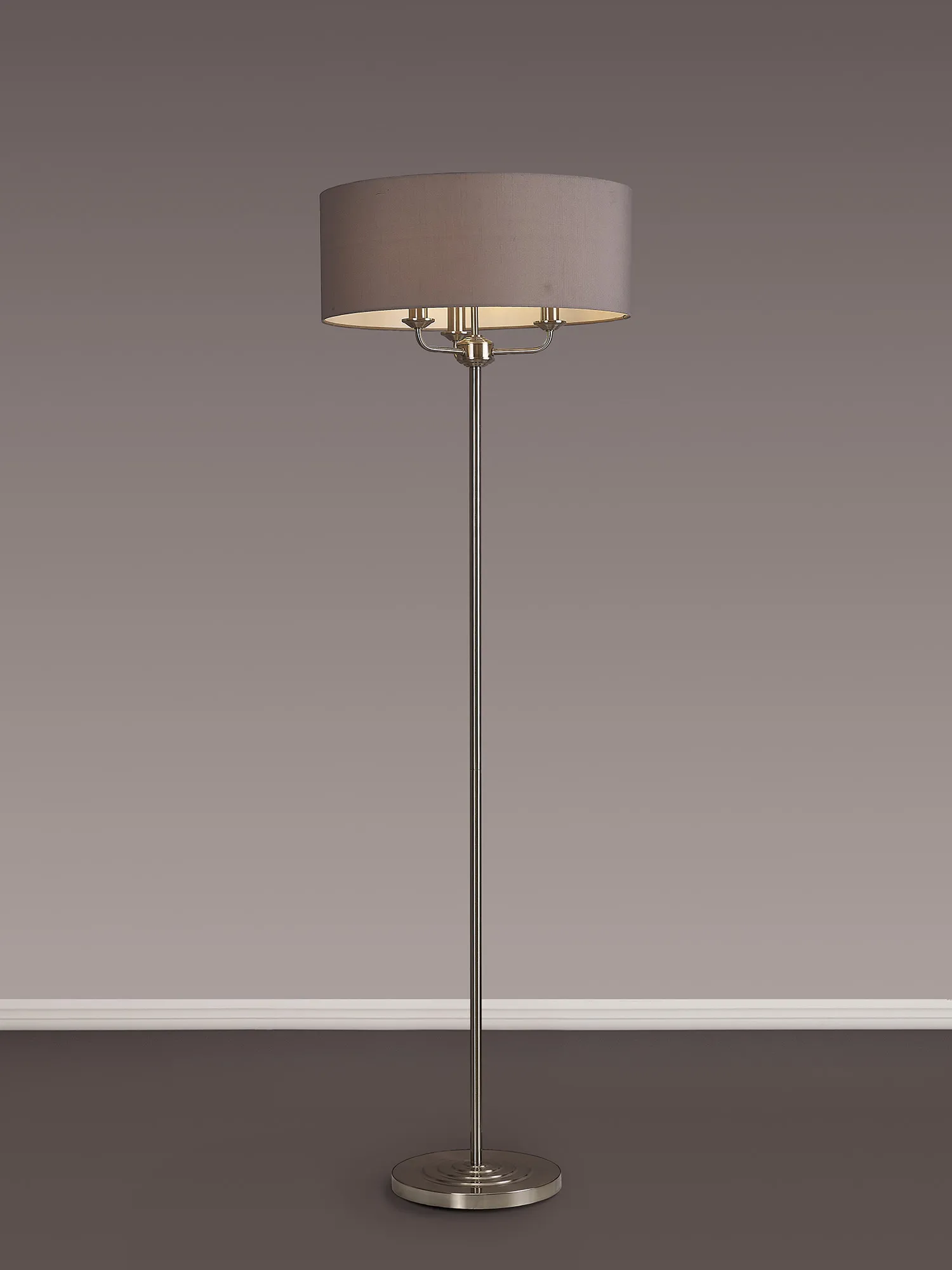 Banyan 45cm 3 Light Floor Lamp Satin Nickel; Grey DK0934  Deco Banyan SN GR